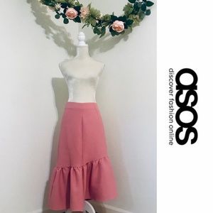 NWT ASOS // Pink Asymmetrical Ruffle Hemline Skirt